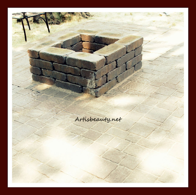 Finished DIY brick patio and Firepit. Backyard do it yourself before and after 