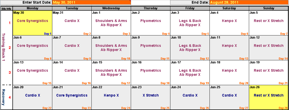 Thin Anonymous: My P90x schedule