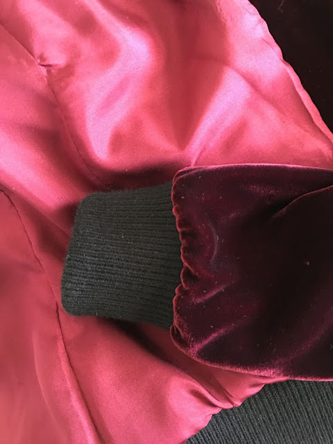 Mood Fabrics' Rayon Silk Velvet bomber jacket using McCall's 7100- cuff