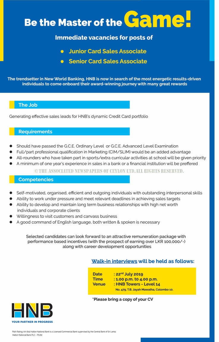 Hatton National Bank Careers Job opportunities at HNB