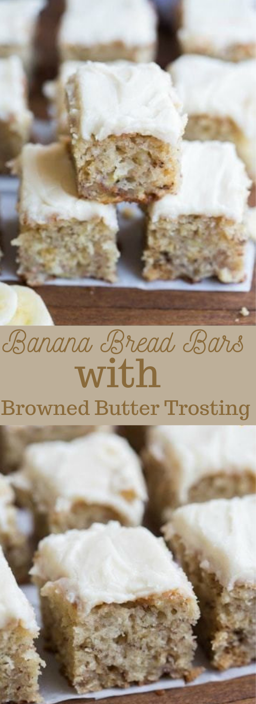BANANA BREAD BARS WITH BROWNED BUTTER GLAZE #desserts #banana #bars #cakes #pie