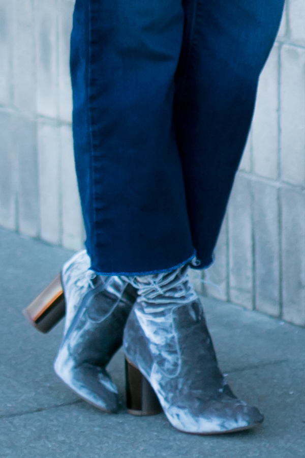 silver velvet ankle boots mirrored block heel parlor girl