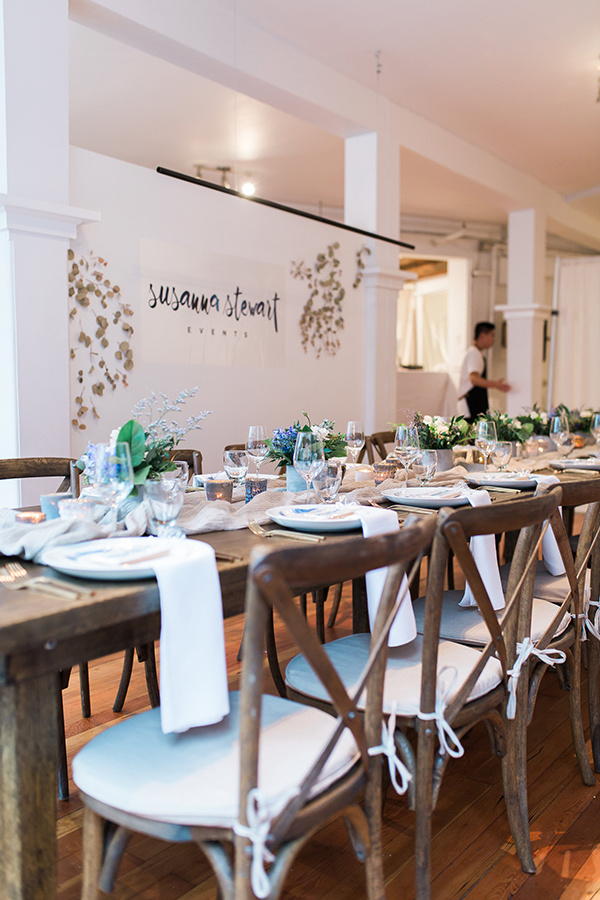 Intimate long table dinner designed by Susanna Stewart Events