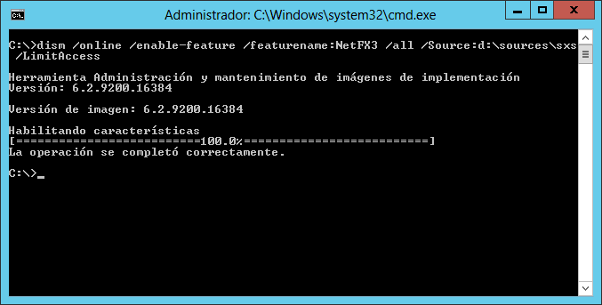 Instalar .NET 3.5 sobre Windows Server 2012 / Windows Server 2012 R2