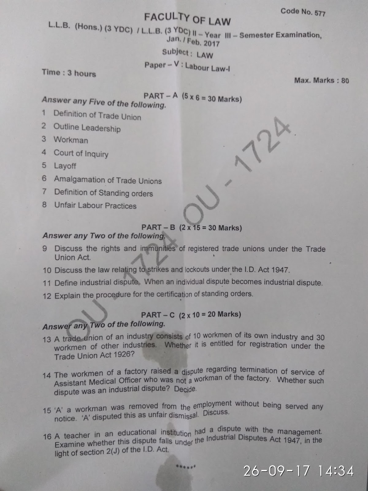 A Blog for LLB 3YDC GENERAL / HONORS LABOUR LAW1 PREVIOUS QUESTION PAPERS