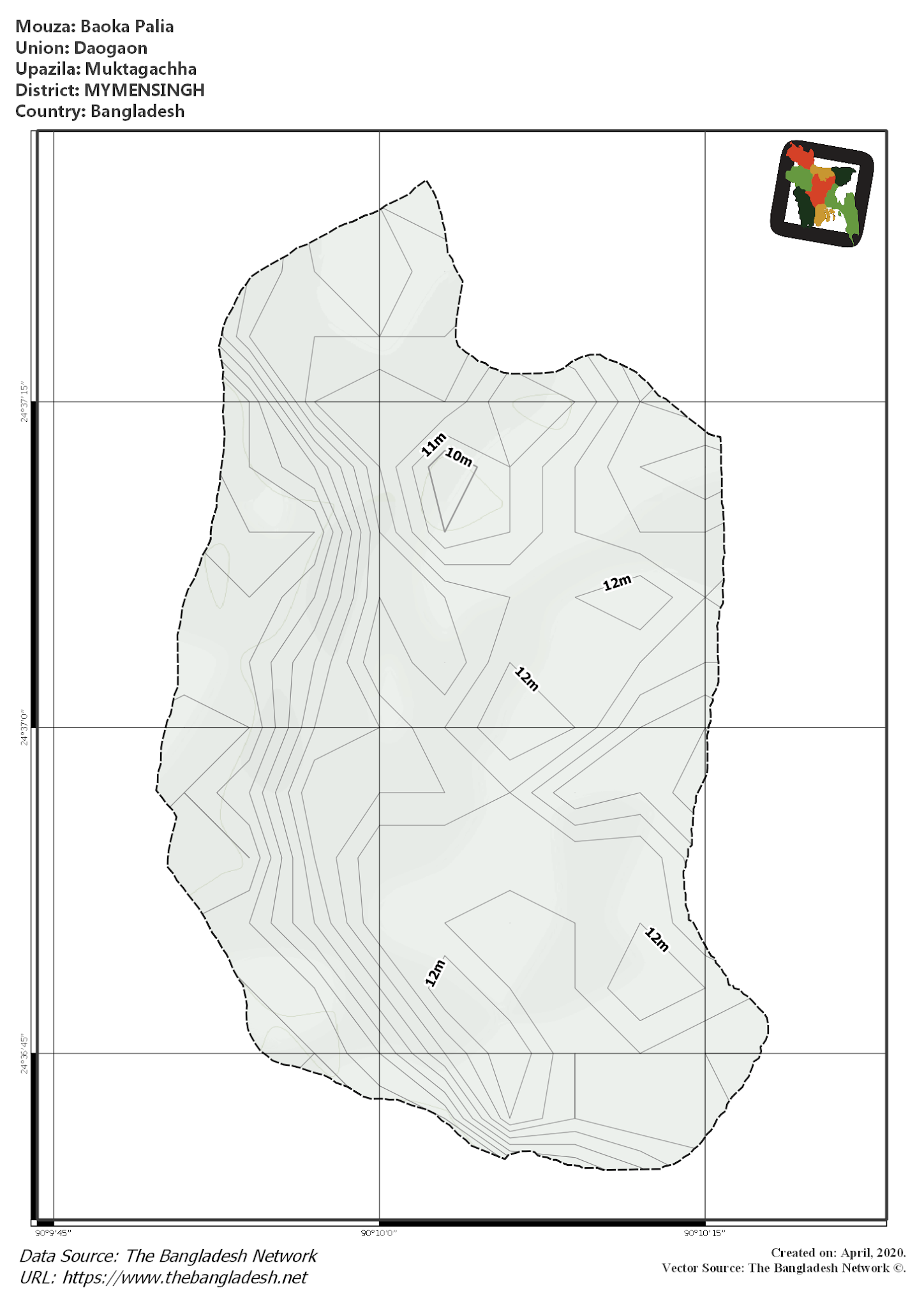 Map of Baoka Palia Mouza of Muktagachha Upazila, MYMENSINGH, Bangladesh.