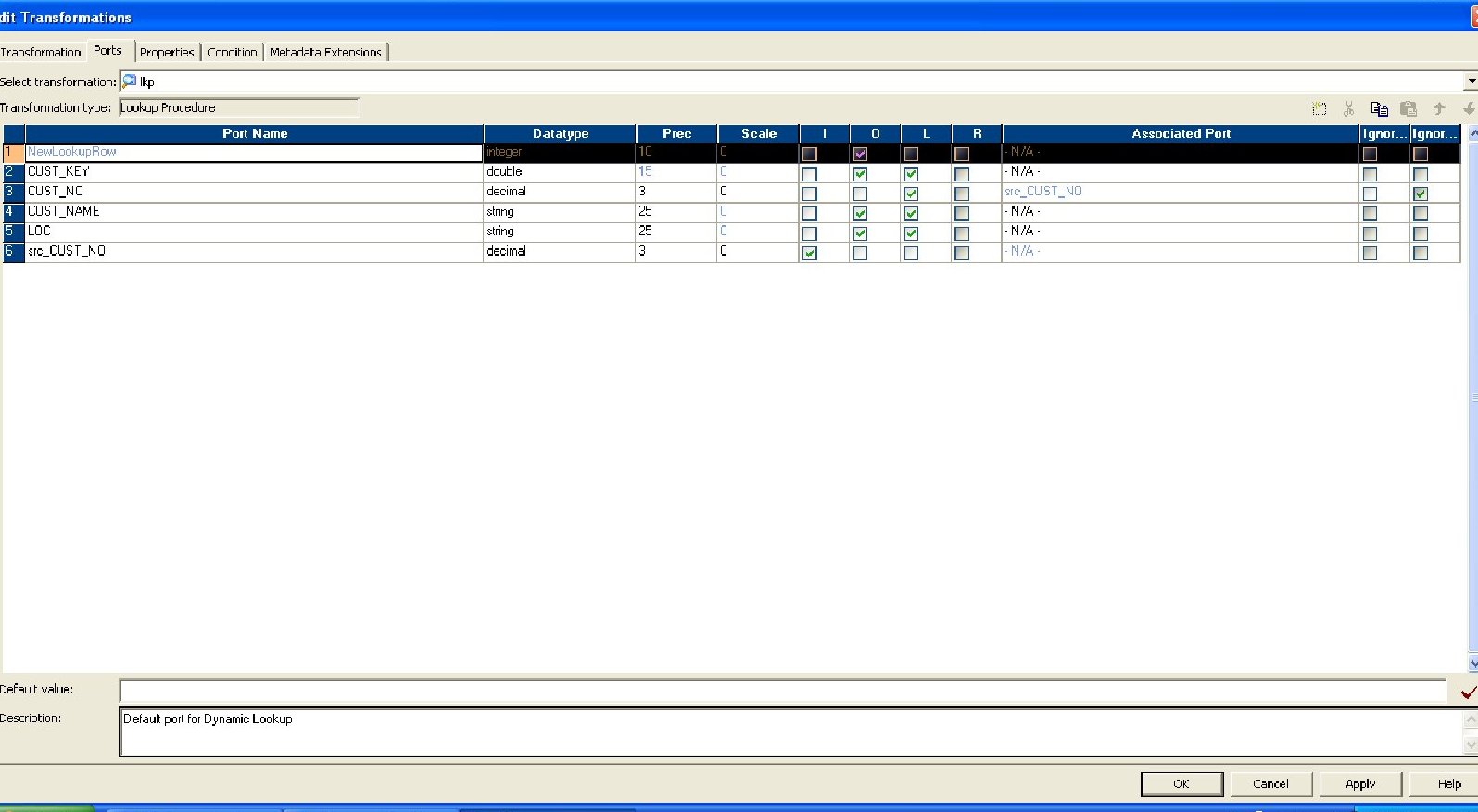 Informatica mappings New lookup port in Lookup transformation using