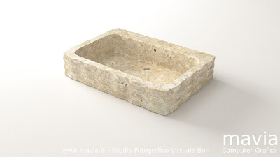 Arredo bagni - 3d render Lavandino rettangolare da appoggio,in pietra, per bagni moderni in muratura