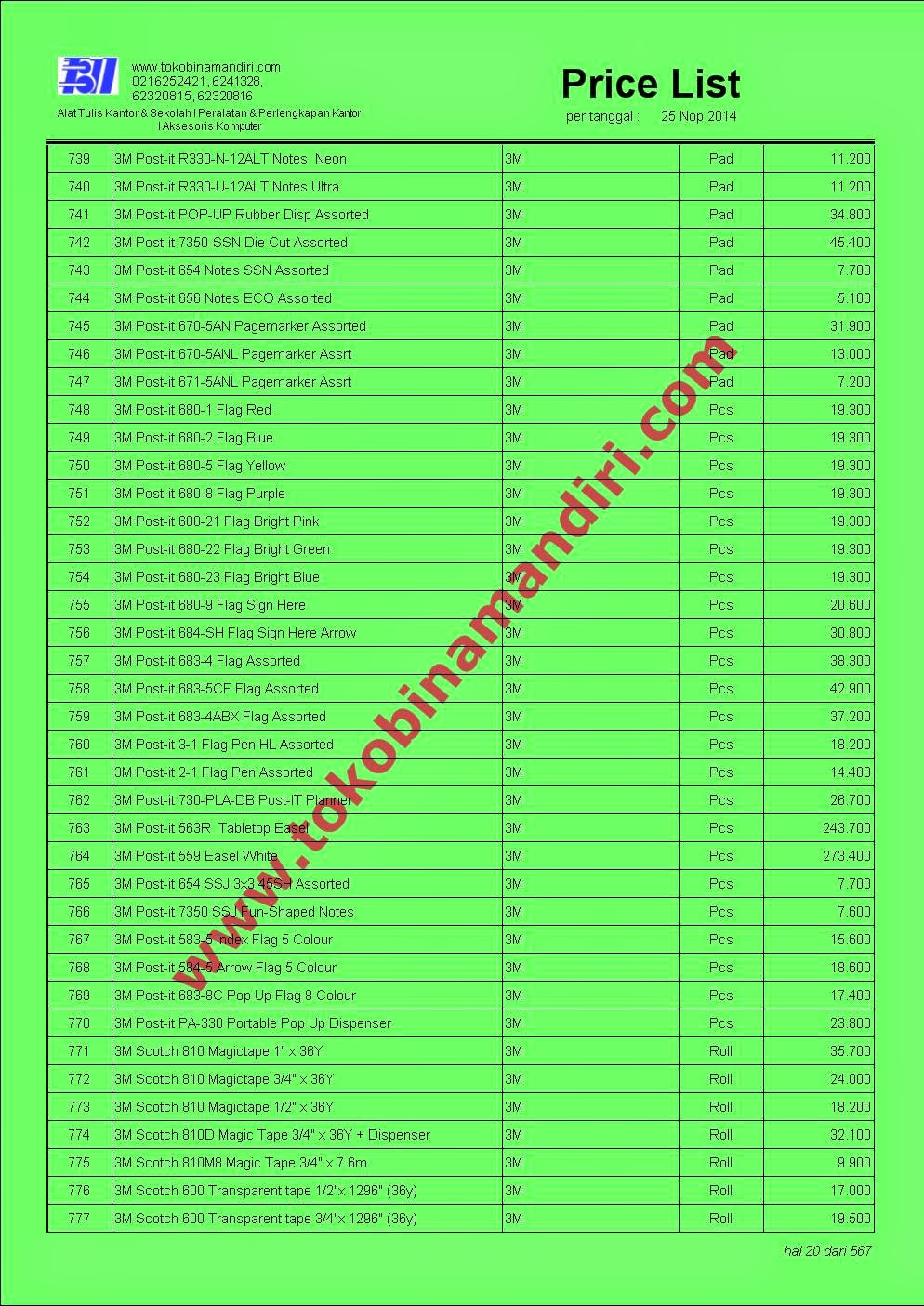 Price List Peralatan Kantor 2015