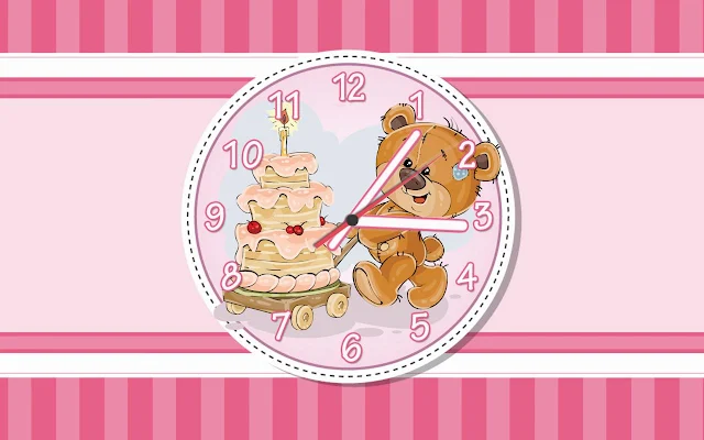 Teddy Bear Holding Birthday Cake Clock Screensaver
