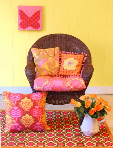 elegant wall decor ideas Pink Orange and Yellow Living Room | 390 x 512