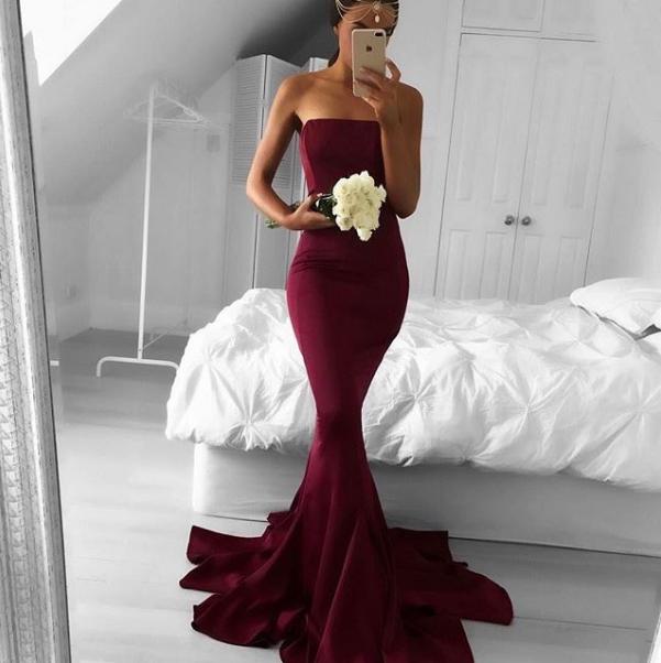 burgundy strapless dress