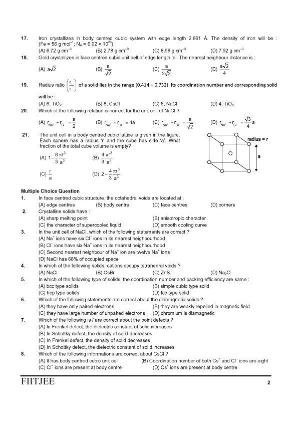 SOLID STATE mcq CHEMISTRY BY MUKESH SHARMA