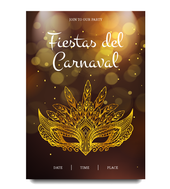 Cartel de carnaval dorado y luminoso