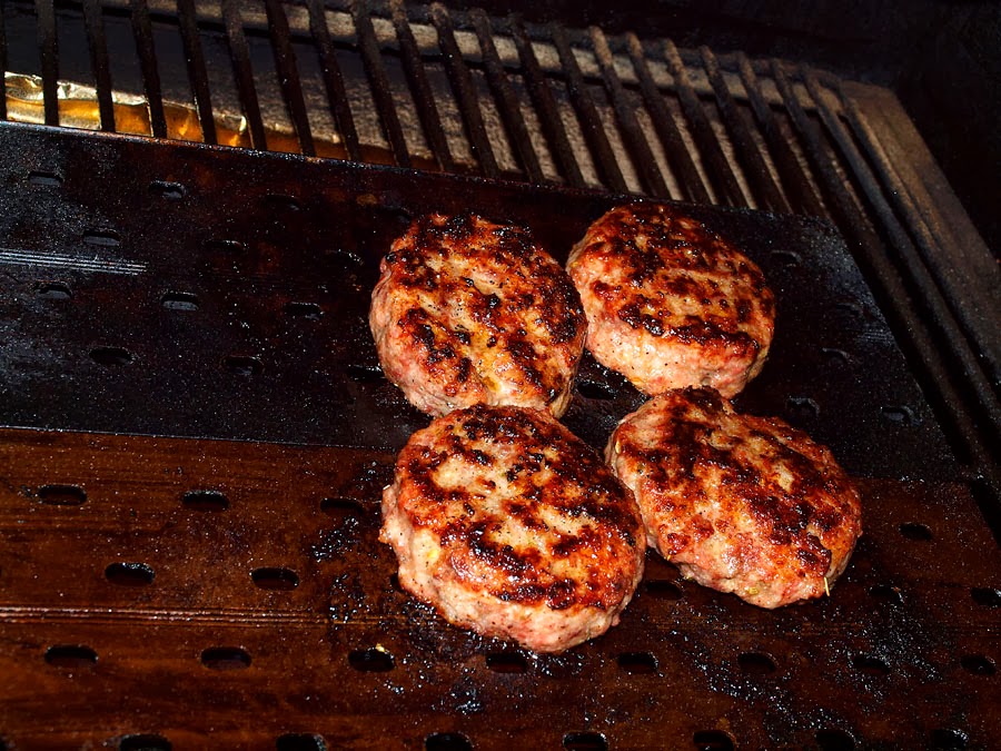 Pellet Smoker Cooking Italian Sausage Patties and Spaghetti