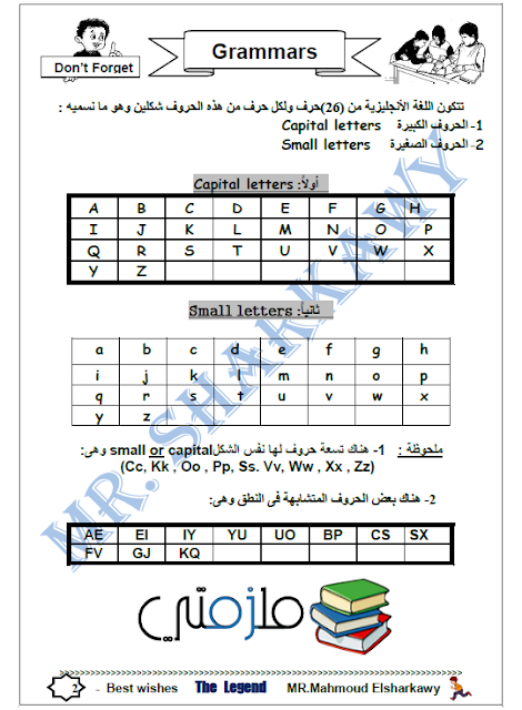 مذكرة جرامر اللغة الانجليزية للمبتدئين (اسس نفسك)