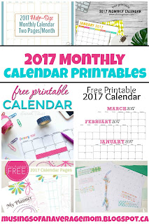 2017 monthly calendar printables