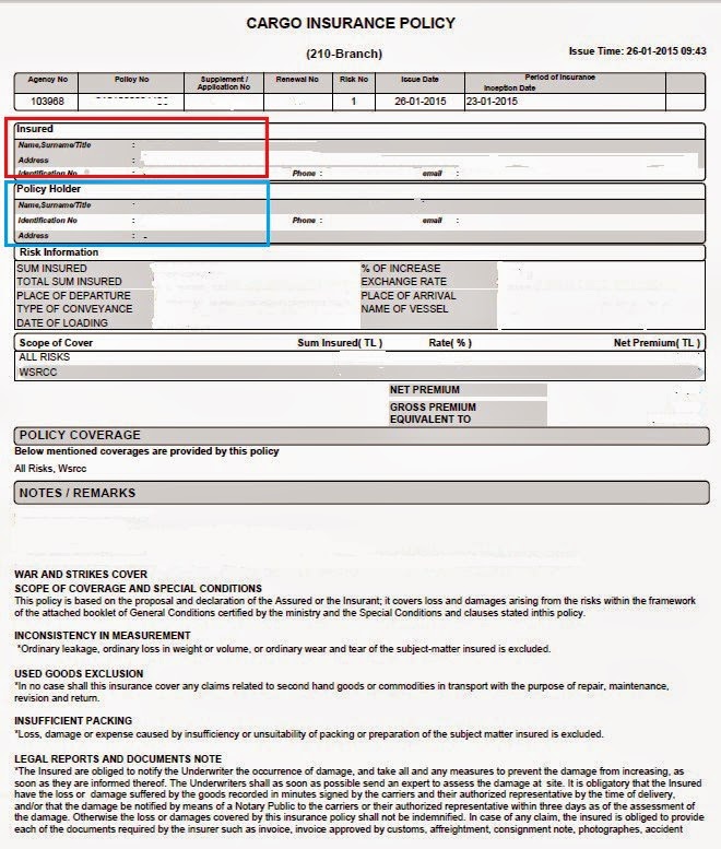 What is the difference between policy holder and insured on cargo insurance policy ...