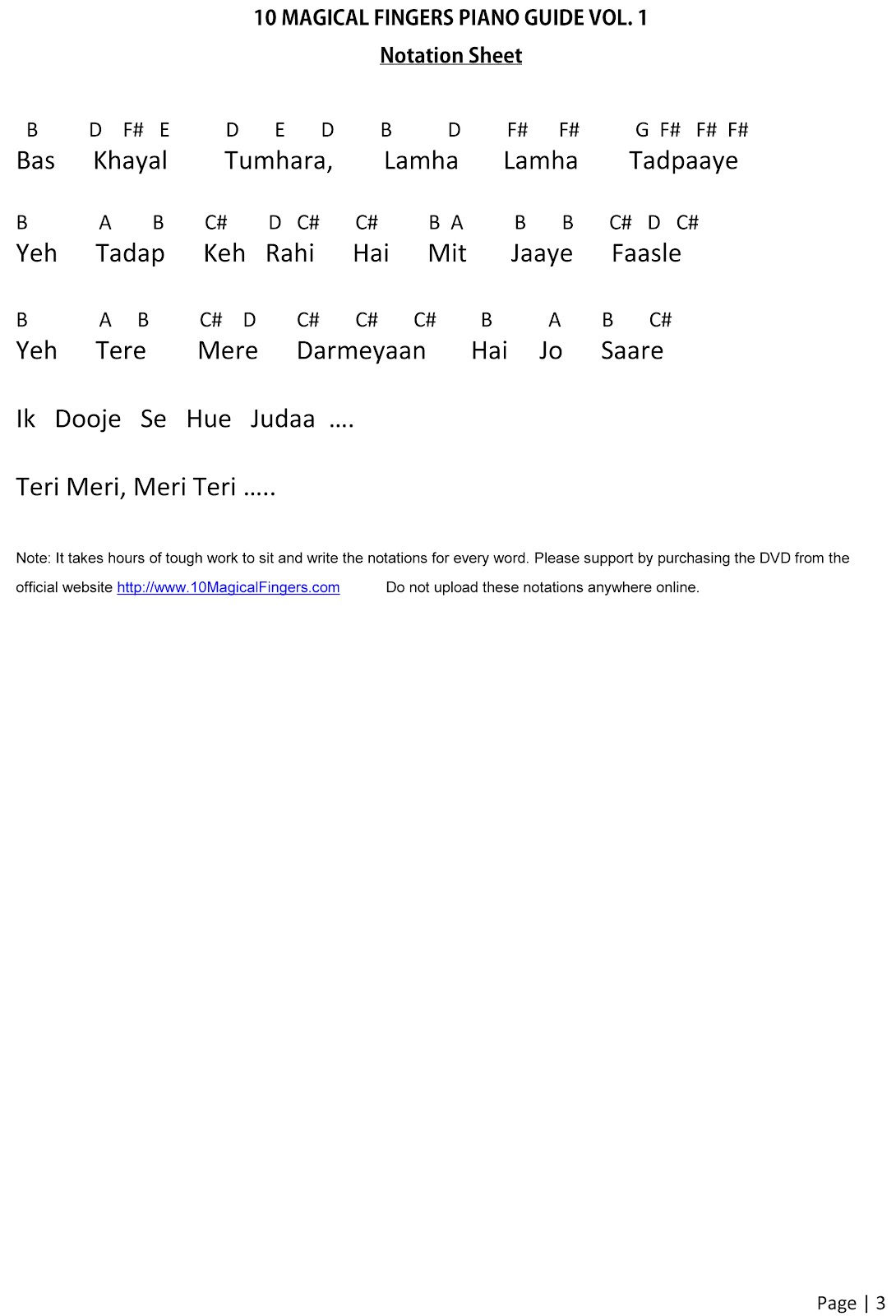 10 Magical Fingers Piano Staff Notations