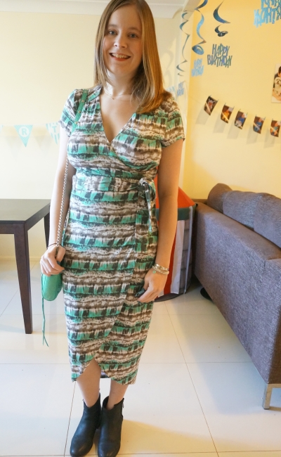 wrap dress and ankle boots