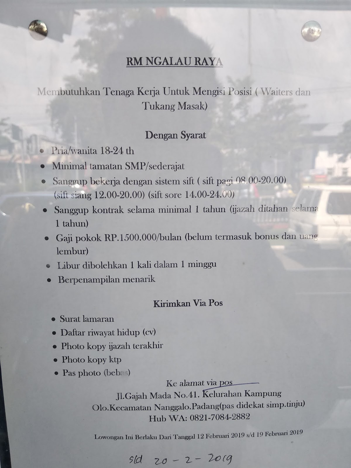 Lowongan Kerja Padang Karyawan Rumah Makan Adsanjaya