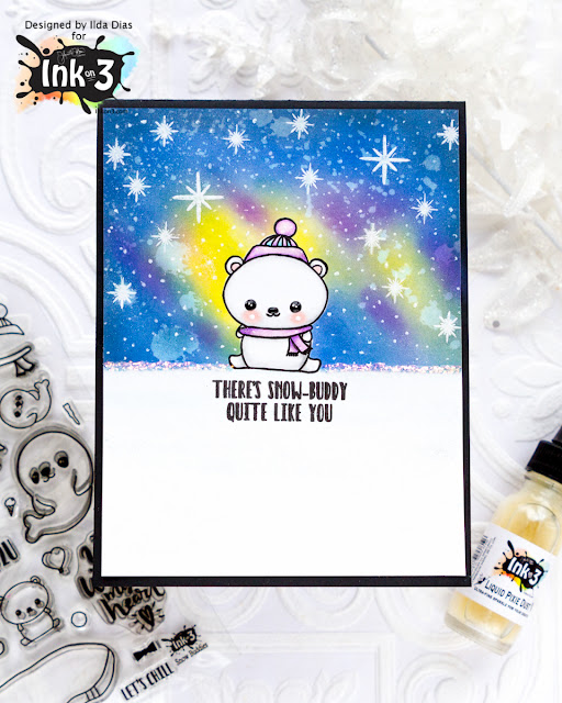 Snow Buddy Northern Lights Sparkle Card | Ink On 3 | by ilovedoingallthingscrafty.com