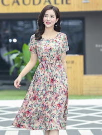 New 2018 16-Design Sweet Floral Plus Size Drawstring Waist Smooth Short Cotton Dress