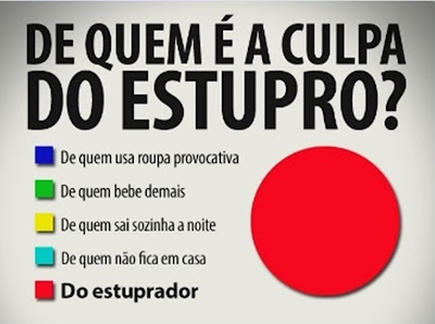 De quem é a culpa do estupro? Alternativas: De quem usa roupa provocativa. De quem bebe demais. De quem sai sozinha a noite. De quem não fica em casa. Do estuprador. Resposta: Do estuprador. 