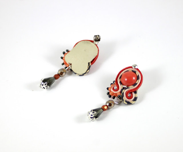 soutache earrings, soutache handmade jewelry  orange and grey strip soutache cord earrings for everyday, 