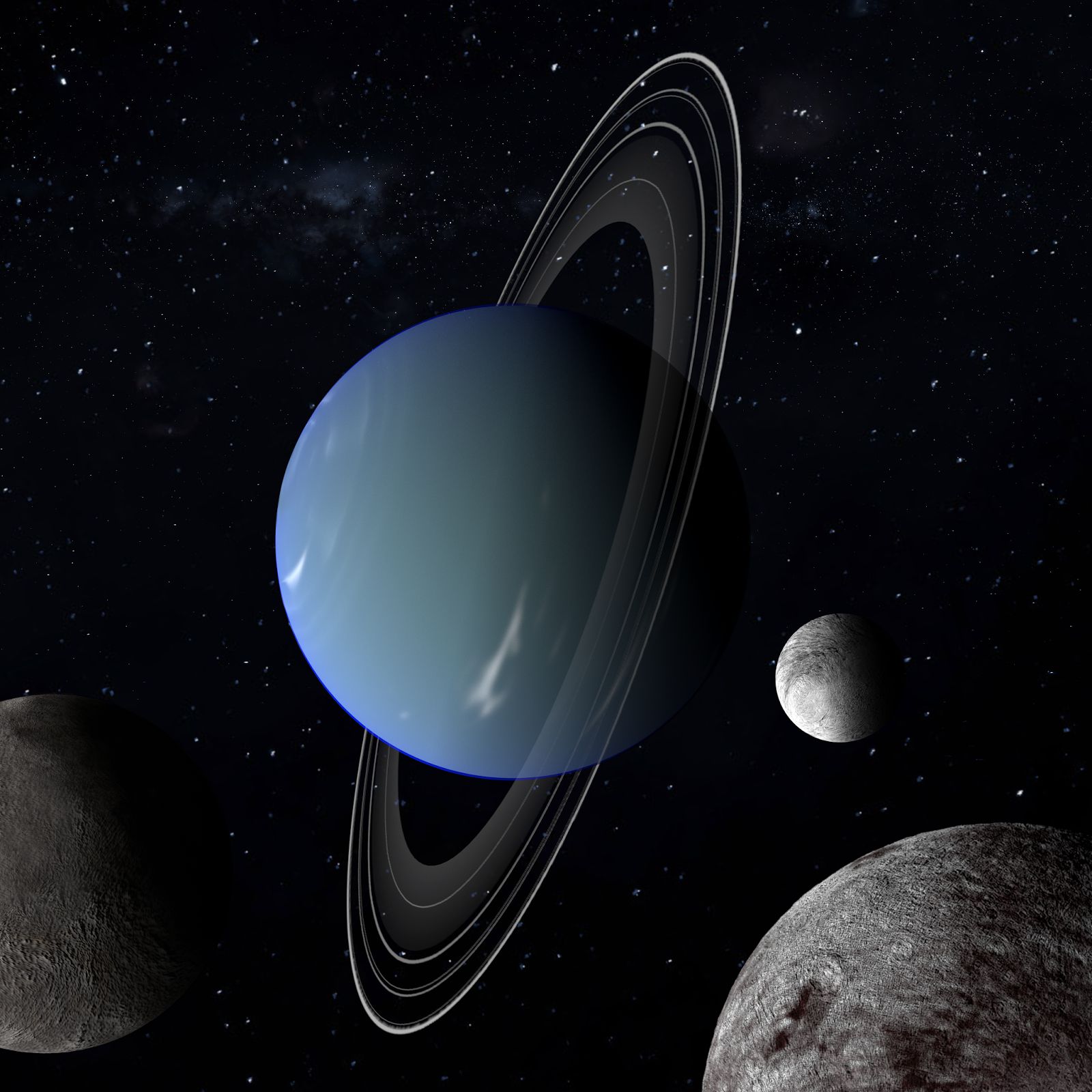 Uranus and moons Ariel ,Titania e Oberon 3D Space by Bruno Maia