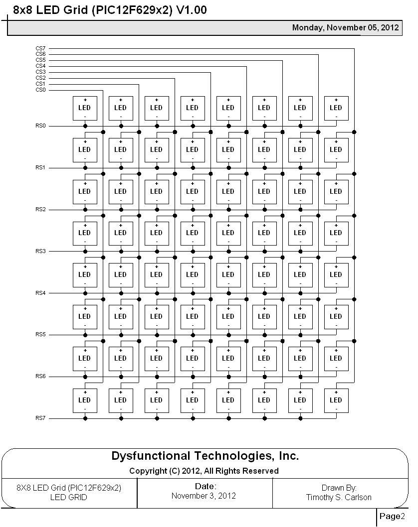 Dysfunctional Technologies: 8x8 LED Grid Using Two PIC12F629s