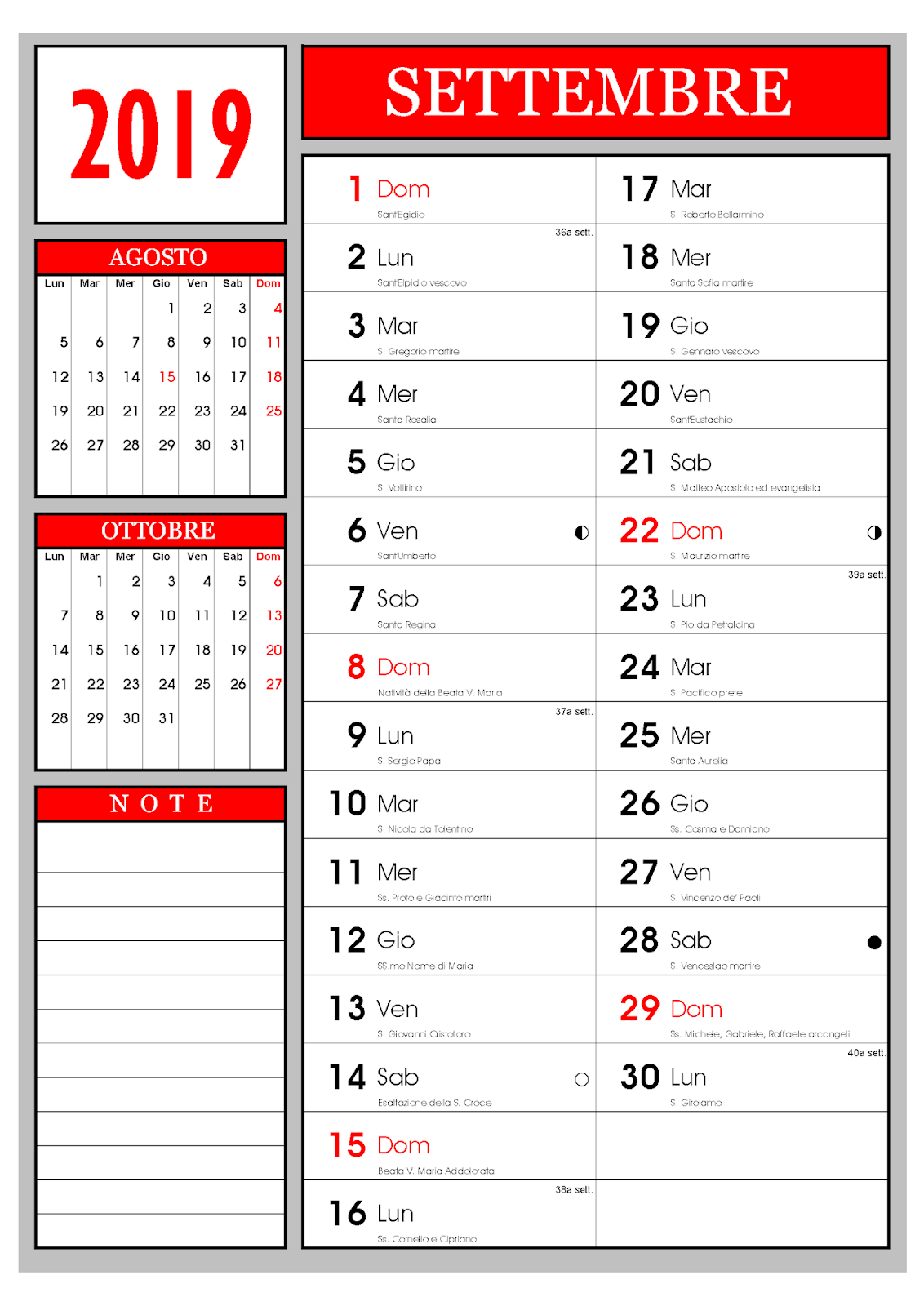 Calendario Calendario mensile Settembre 2019 Calendario Calendario mensile Settembre 2019
