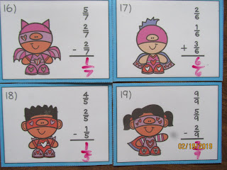 Valentine Superheroes Adding and Subtracting Fractions Task Cards
