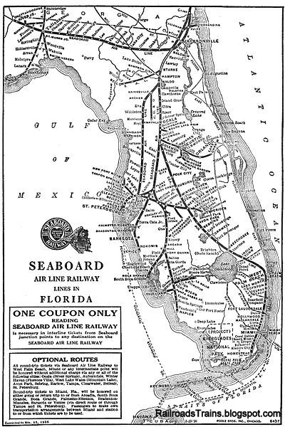 RAILROAD Freight Train Locomotive - SEABOARD AIR LINE RAILWAY System Track Map In Florida%252C As Of 1936