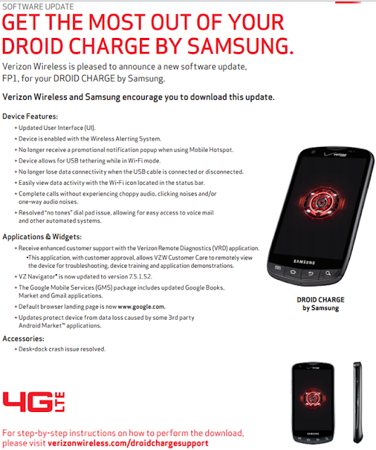 verizon droid charge ota update brings, brings bug fixes, enhancements and the vzw diagnostic tool