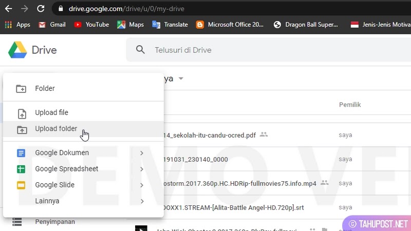 Klik Upload folder - Cara Upload File ke Google Drive
