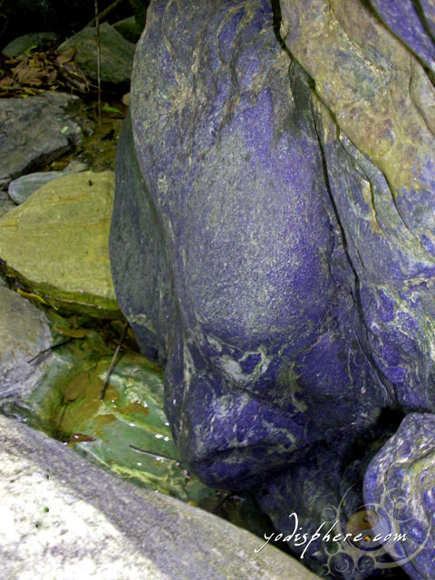 Purple rock forming a fish head in Calawagan River