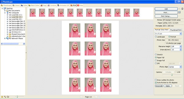 Tampilan PhotoScape - Fitur Print Tampilan PhotoScape - Fitur Print