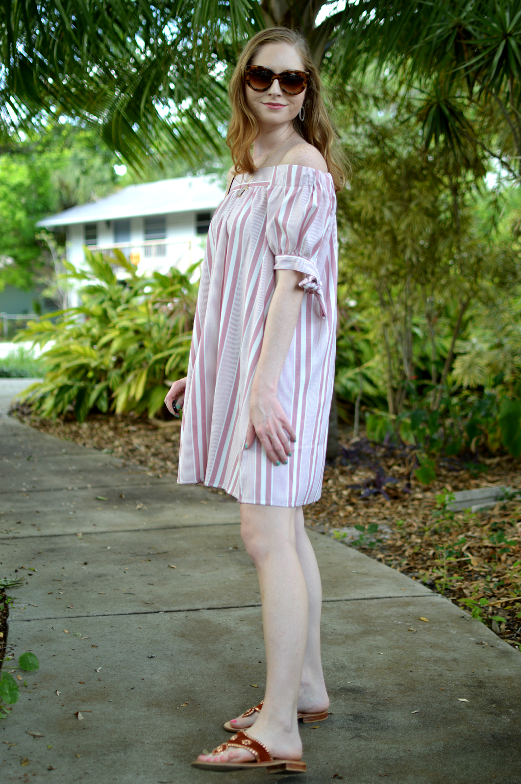 stripe pink dress on sale wearing jack rogers sandals