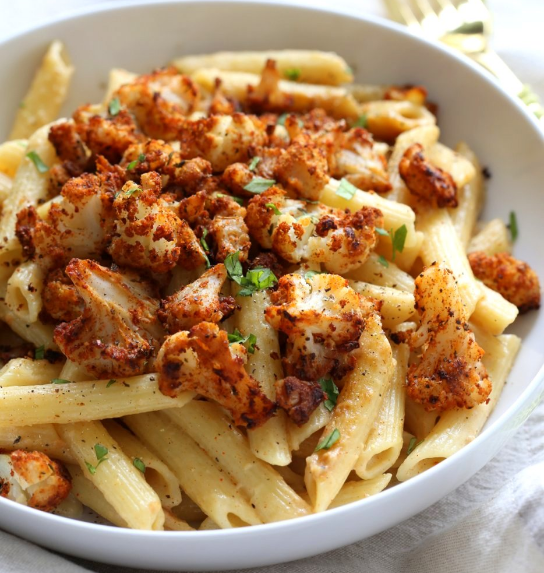 Vegan Garlic Pasta with Roasted Cajun Cauliflower Recipes Delicious