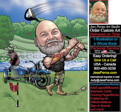 60th Birthday Golfer Biker Caricature Retirement Present