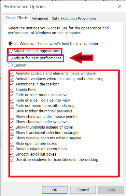 Optimize Visual Effect in Windows 10.
