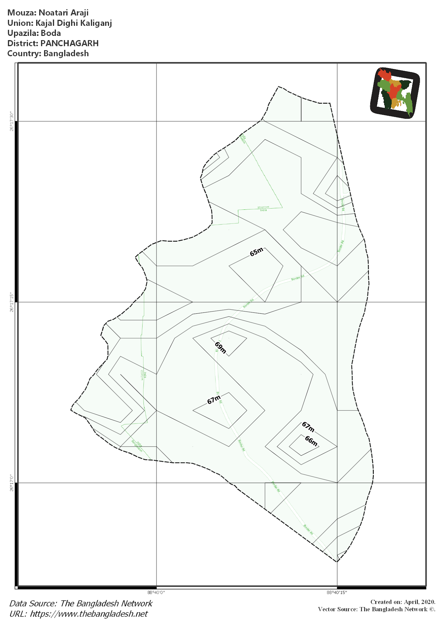 Map of Noatari Araji Mouza of Boda Upazila, PANCHAGARH, Bangladesh.
