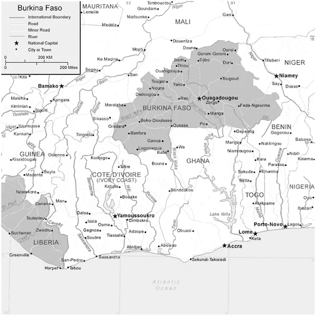 image: Black and white Burkina Faso Map