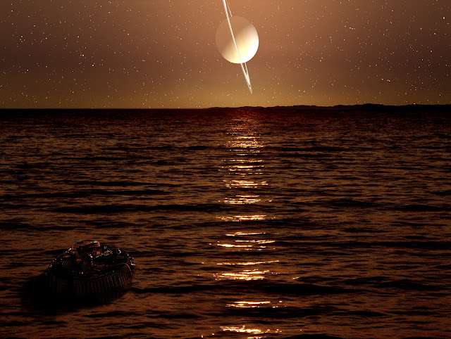 Artist’s impression of the Huygens probe floating in a methane/ethane lake on Titan