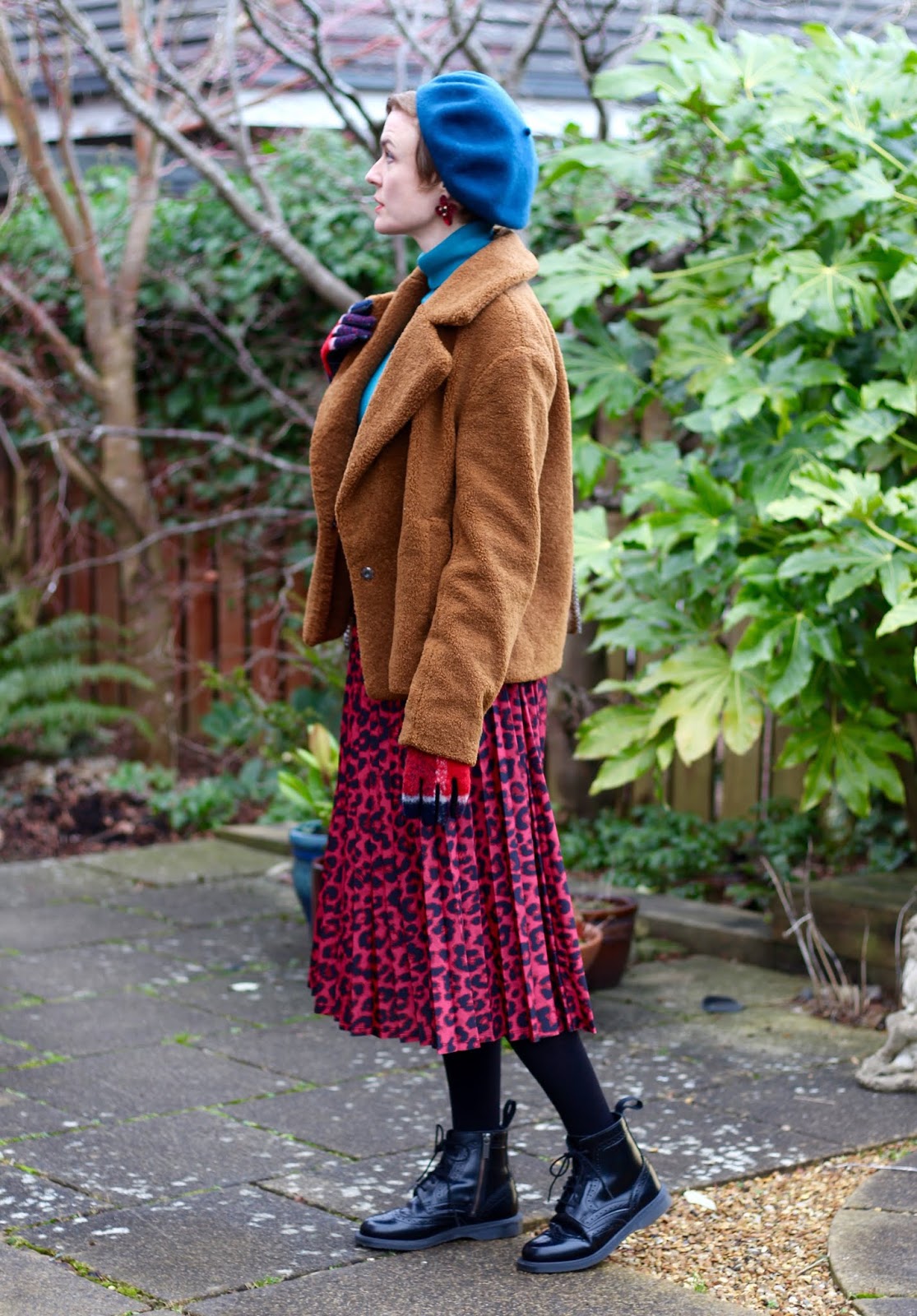 Brown teddy Jacket and red leopard skirt | Fake Fabulous | Winter Outfit