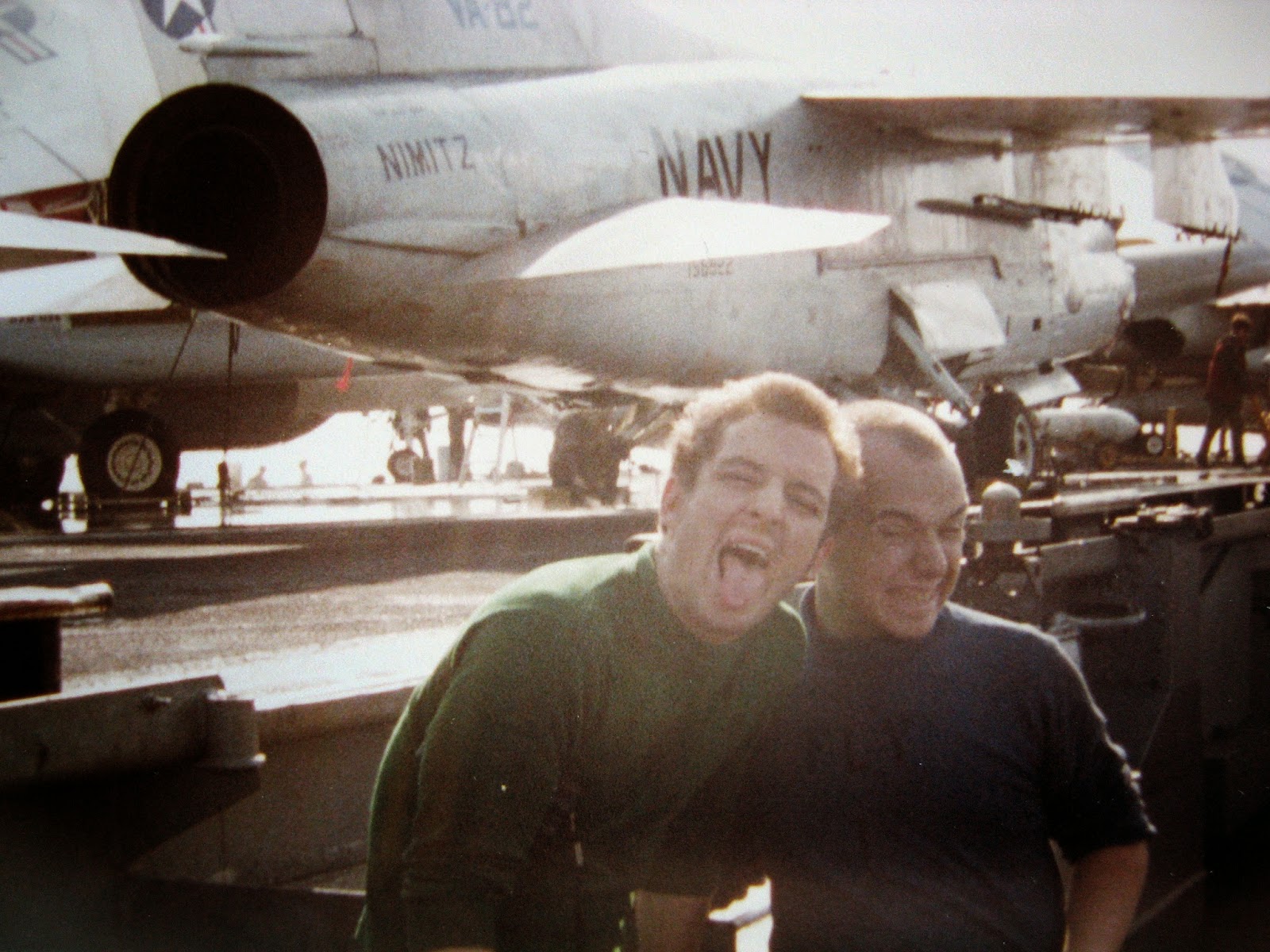 Billy (right) and pal on the Nimitz flight deck 1982/83