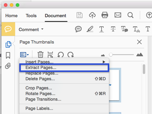 Adobe Acrobat Extract Pages Shortcut Keys