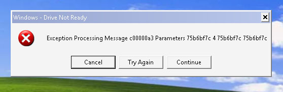 E message c. Windows disk yok exception processing message hatasi.