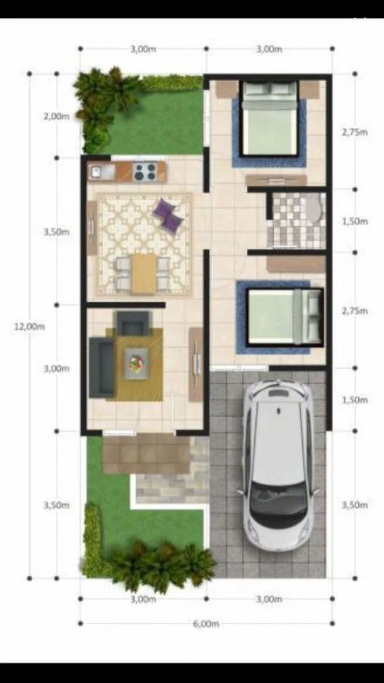 denah rumah minimalis dengan lebar 6 meter 1 lantai